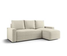 Canapé d’angle convertible SAVIO à droite en tissu bouclé beige clair