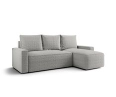 Canapé d’angle convertible SAVIO à droite en tissu bouclé gris