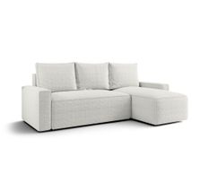 Canapé d’angle convertible SAVIO à droite en tissu bouclé gris clair