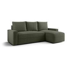 Canapé d’angle convertible SAVIO à droite en tissu bouclé vert