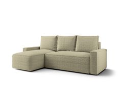Canapé d’angle convertible SAVIO à gauche en tissu bouclé beige