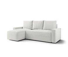Canapé d’angle convertible SAVIO à gauche en tissu bouclé gris clair