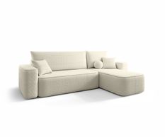 Canapé d’angle convertible SENNO à droite en tissu bouclé beige clair