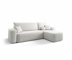 Canapé d’angle convertible SENNO à droite en tissu bouclé gris clair