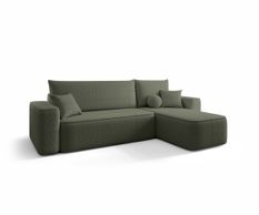 Canapé d’angle convertible SENNO à droite en tissu bouclé vert