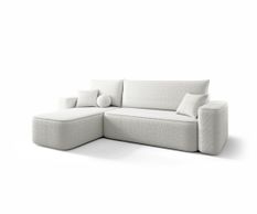Canapé d’angle convertible SENNO à gauche en tissu bouclé gris clair