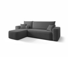 Canapé d’angle convertible SENNO à gauche en tissu bouclé gris foncé