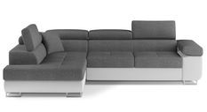 Canapé d'angle convertible simili cuir et tissu Marka - Coffre et appuis-tête réglables