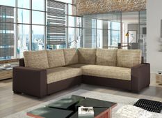 Canapé d'angle convertible simili marron et tissu beige chiné Travor 235 cm