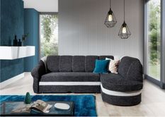Canapé d'angle convertible SUNDY en tissu avec coffre de rangement - 250 cm
