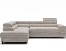 Canapé d’angle convertible tissu côtelé appuis-tête réglables KOLEZO – Coffre de rangement