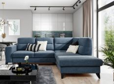 Canapé d'angle convertible tissu KAZAL - Dossiers réglables et pieds acier noir