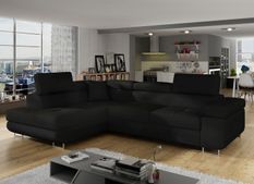 Canapé d'angle convertible tissu MARKA - Coffre et appuis-tête réglables