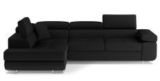 Canapé d'angle convertible tissu MARKA - Coffre et appuis-tête réglables