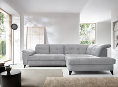 Canapé d'angle convertible tissu velouté KARIN - Coffre et appuis-tête réglables