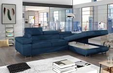 Canapé d'angle convertible velours appuis-tête réglables KALIZO