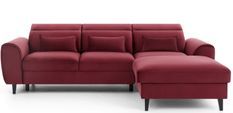 Canapé d'angle convertible velours appuis-tête réglables ASTORIA - Coffre et pieds bois noir