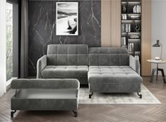 Canapé d'angle convertible velours avec coffre de rangement LORI