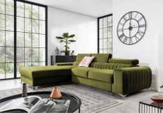 Canapé d'angle convertible velours têtière réglables GRENKY - Coffre, pieds acier chromé