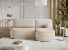 Canapé d’angle convertible VERNA en tissu côtelé – 220 cm