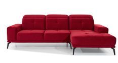 Canapé d'angle droit 5 places velours rouge Torpille 265 cm