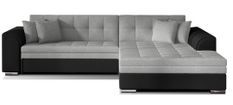 Canapé d'angle droit convertible 4 places tissu gris clair et simili noir Looka 295 cm