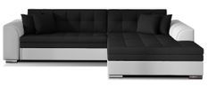 Canapé d'angle droit convertible 4 places tissu noir et simili blanc Looka 295 cm