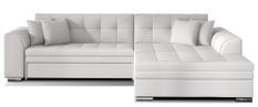 Canapé d'angle droit convertible 5 places simili blanc Looka 295 cm