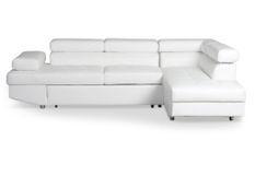 Canapé d'angle droit convertible avec têtières relevables simili cuir blanc Lanzo
