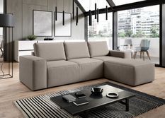 Canapé d'angle droit convertible moderne tissu beige Willace 302 cm