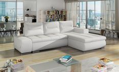 Canapé d'angle droit convertible simili cuir blanc Waker 275 cm