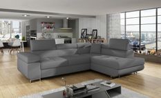 Canapé d'angle droit convertible simili cuir gris Marka 275 cm