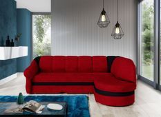 Canapé d'angle droit convertible tissu rouge et noir Sundy 250 cm