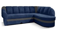 Canapé d'angle droit convertible velours bleu marine et gris clair Sundy 250 cm