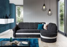 Canapé d'angle droit convertible velours bleu marine et gris clair Sundy 250 cm