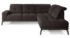 Canapé d'angle droit design matelassé tissu doux brillant marron et pied noir Kazane 275 cm