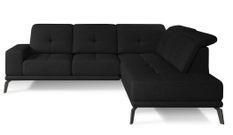Canapé d'angle droit design matelassé tissu noir et pied noir Kazane 275 cm