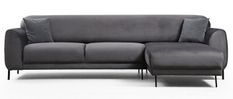Canapé d'angle droit design velours gris foncé et pieds acier noir Liza