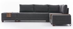 Canapé d'angle droit et 2 poufs tissu anthracite Tikona 280 cm