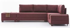 Canapé d'angle droit et 2 poufs tissu rouge Tikona 280 cm