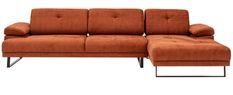 Canapé d'angle droit moderne tissu doux orange pieds métal noir Kustone 274 cm