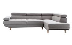 Canapé d'angle droit scandinave avec appuis têtes tissu gris clair Santra 262 cm
