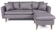 Canapé d'angle droit tissu gris avec pieds en bois naturel Rival 215 cm