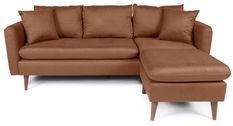 Canapé d'angle droit tissu marron clair avec pieds en bois naturel Rival 215 cm