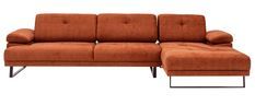 Canapé d'angle droit tissu orange et métal noir Kustone 314 cm