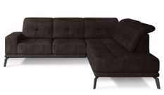Canapé d'angle droit vintage matelassé tissu vintage marron et pied noir Kazane 275 cm