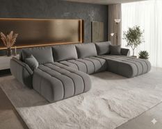 Canapé d'angle en U TOKYO U PREMIUM en sénile gris avec fonction couchage