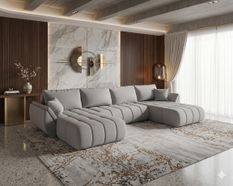Canapé d'angle en U TOKYO U PREMIUM en sénile gris clair avec fonction couchage