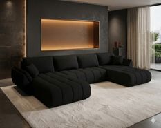 Canapé d'angle en U TOKYO U PREMIUM en sénile noir avec fonction couchage