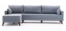 Canapé d'angle gauche 5 places tissu bleu Davoz 275 cm